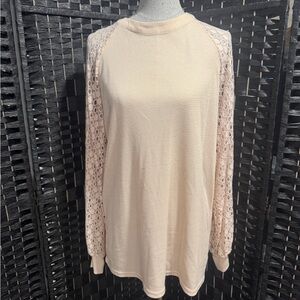 Miholl Elegant Cream Lace Sleeve Lt blush Women's Top. Sz XXL